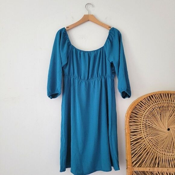 Monteau Teal Mini Dress Puff Sleeves NWT M - Picture 2 of 6
